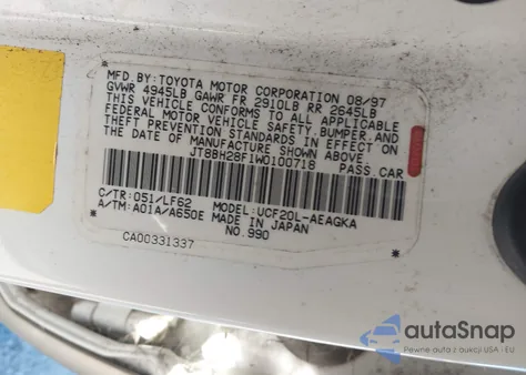 1998 Lexus Ls 400 z USA, uszkodzony, nr VIN JT8BH28F1W0100718